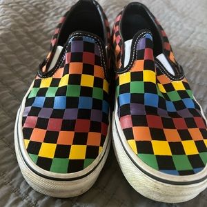 Multi colored Vans slides